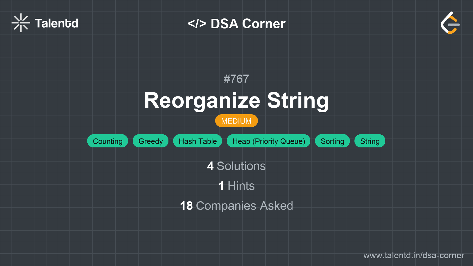 Problem visualization for Reorganize String