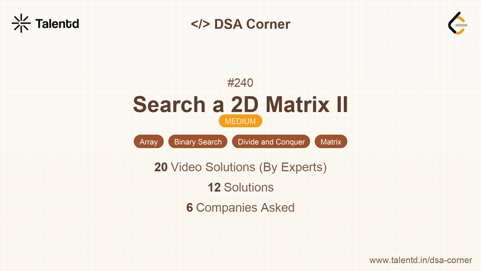 Problem visualization for Search a 2D Matrix II