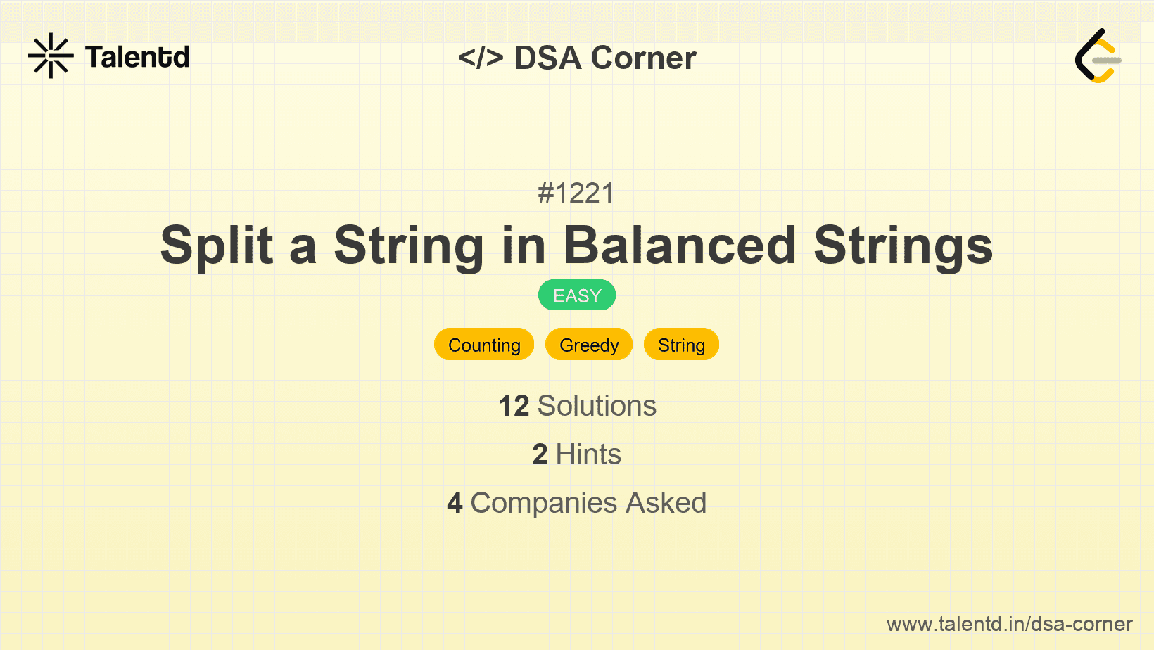 Problem visualization for Split a String in Balanced Strings