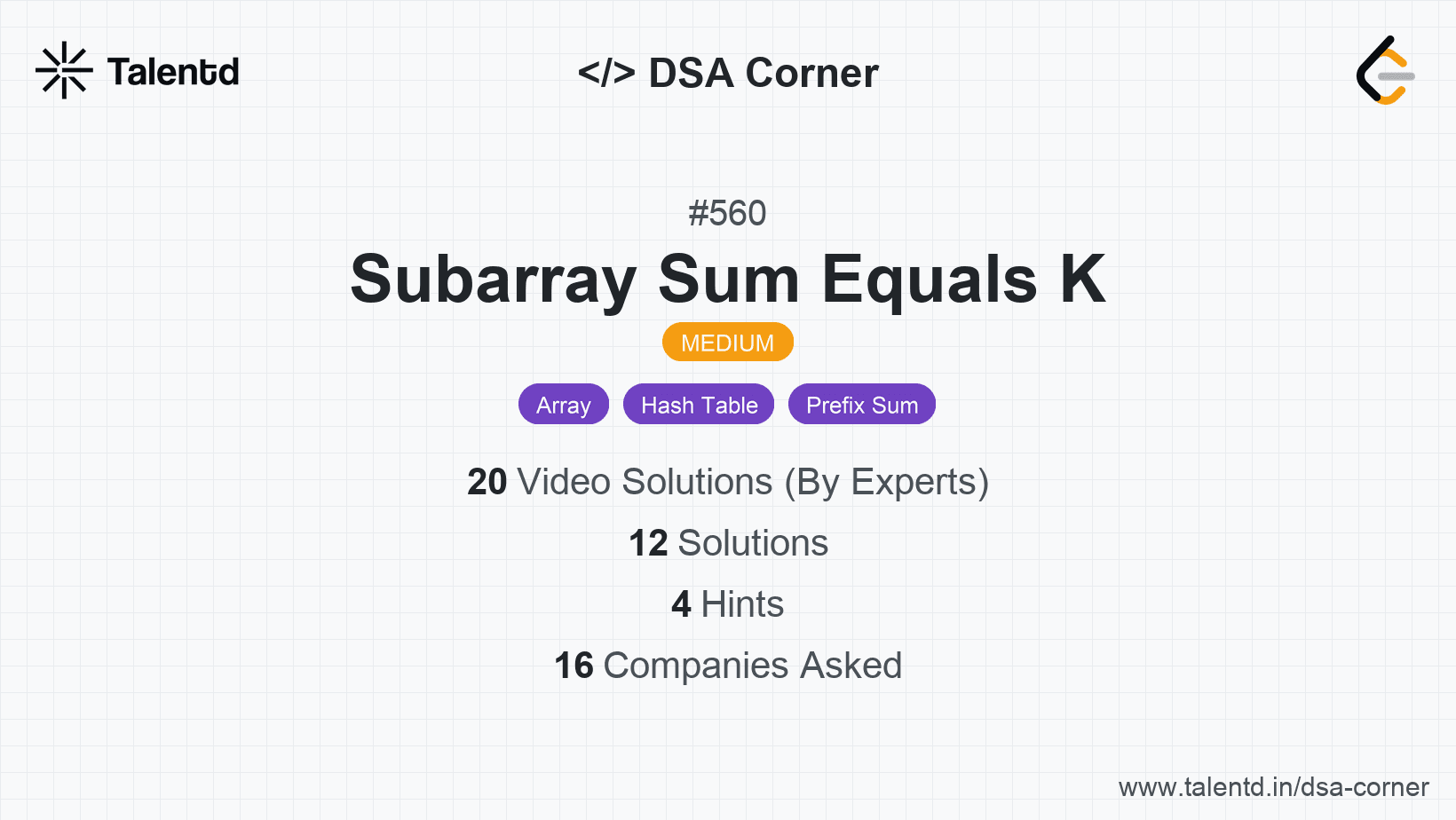 Problem visualization for Subarray Sum Equals K