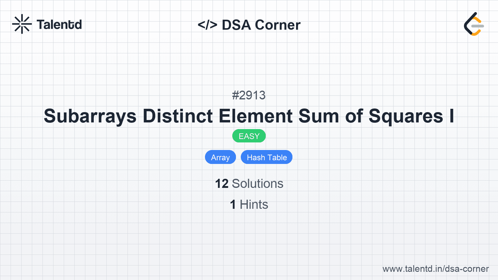Problem visualization for Subarrays Distinct Element Sum of Squares I