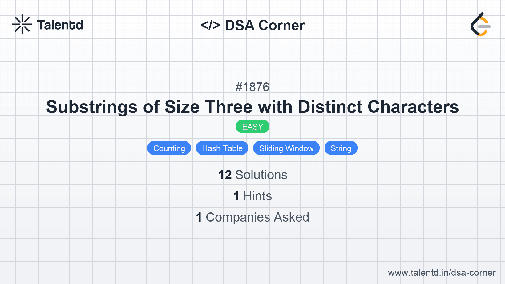 Problem visualization for Substrings of Size Three with Distinct Characters