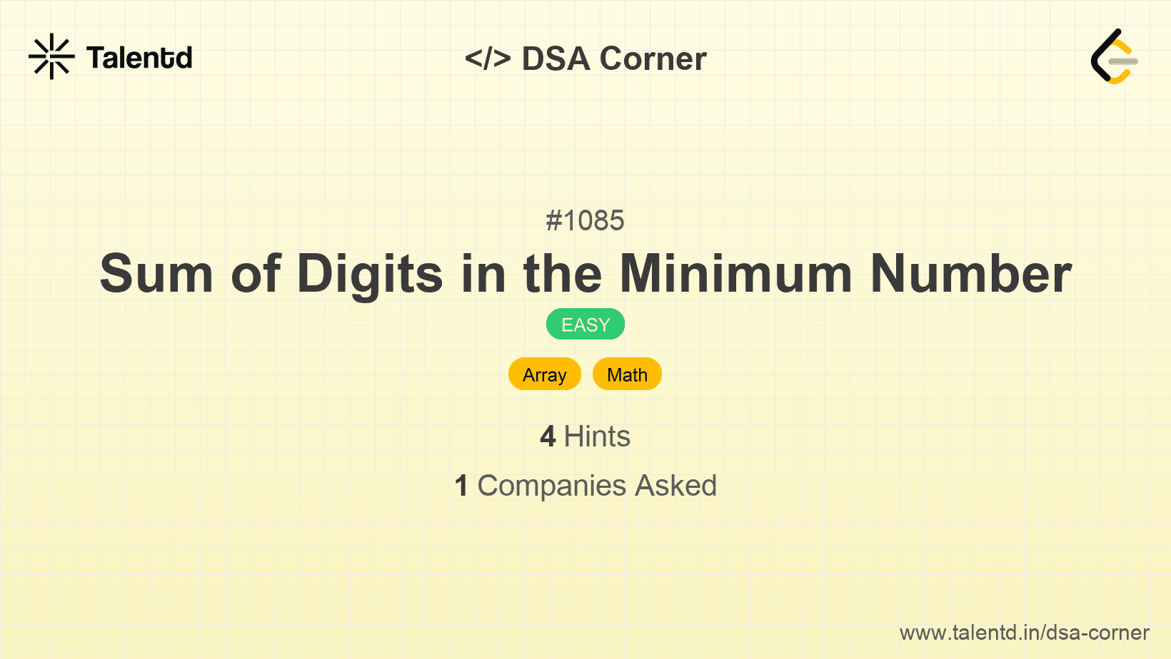 Problem visualization for Sum of Digits in the Minimum Number