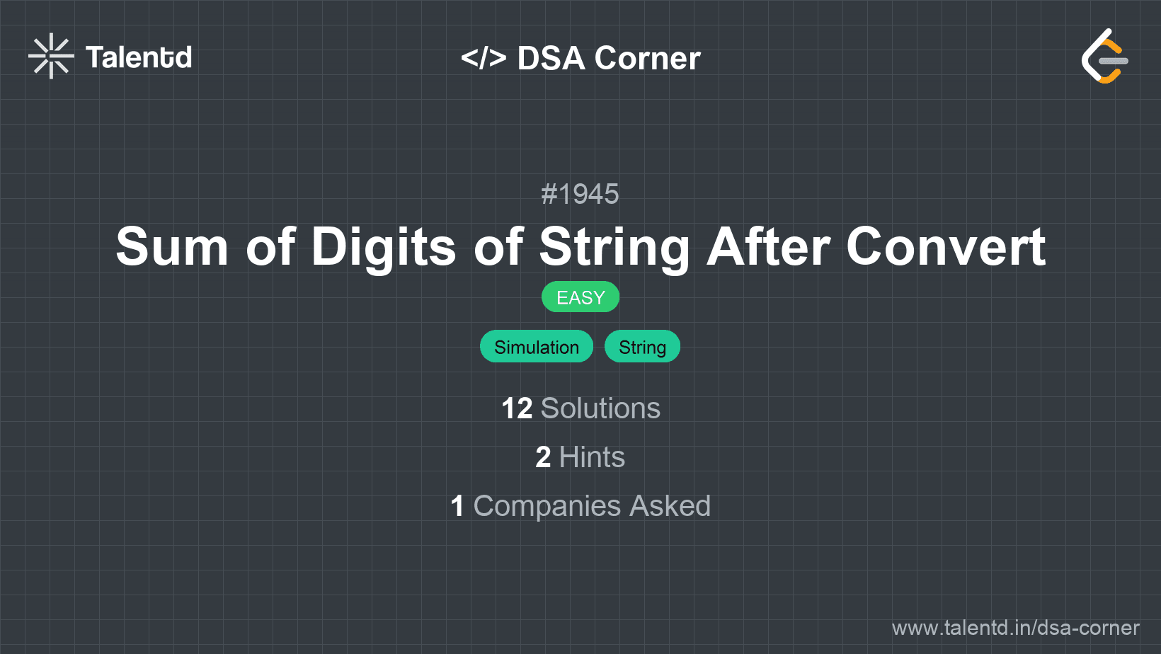 Problem visualization for Sum of Digits of String After Convert