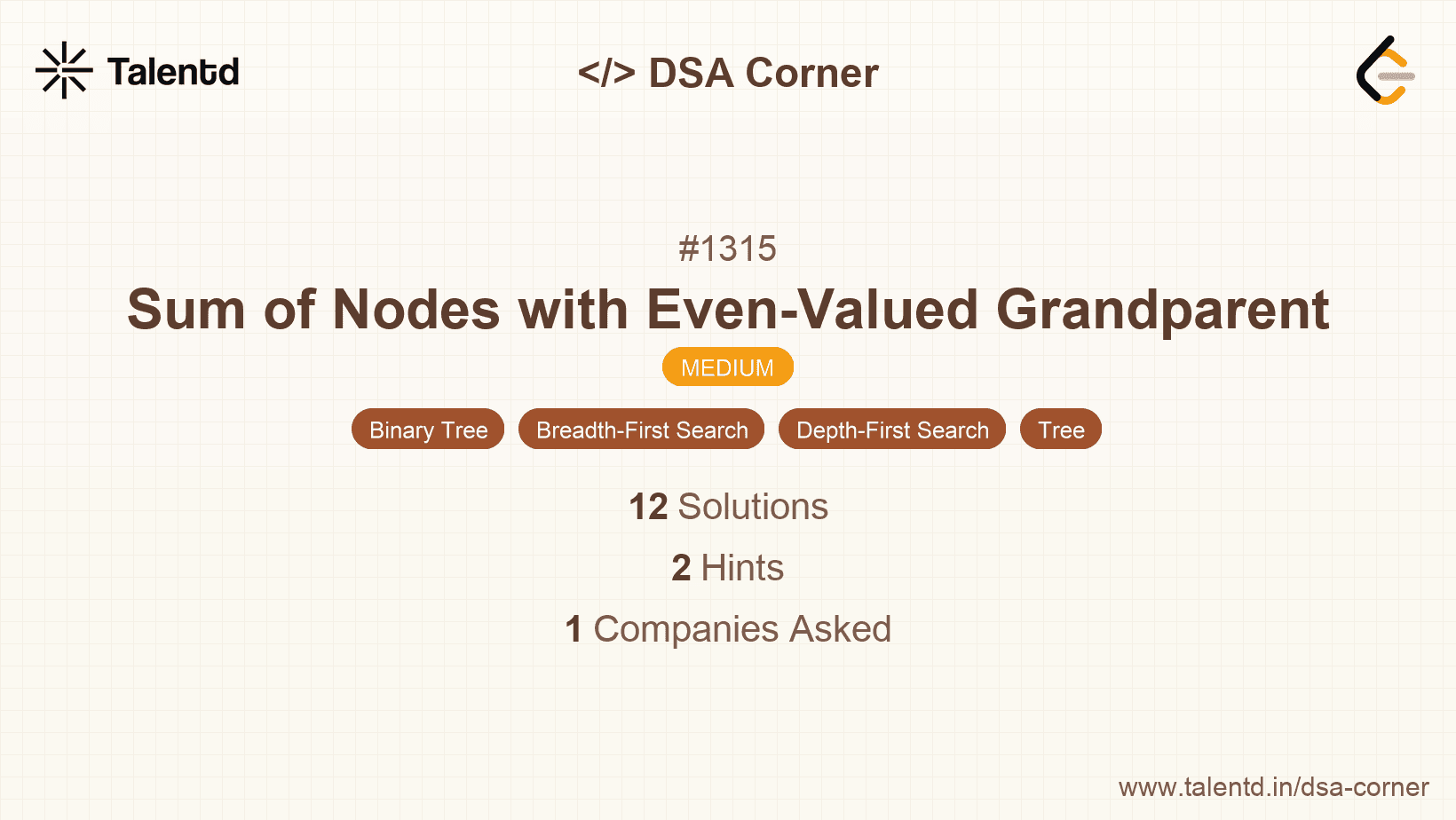 Problem visualization for Sum of Nodes with Even-Valued Grandparent