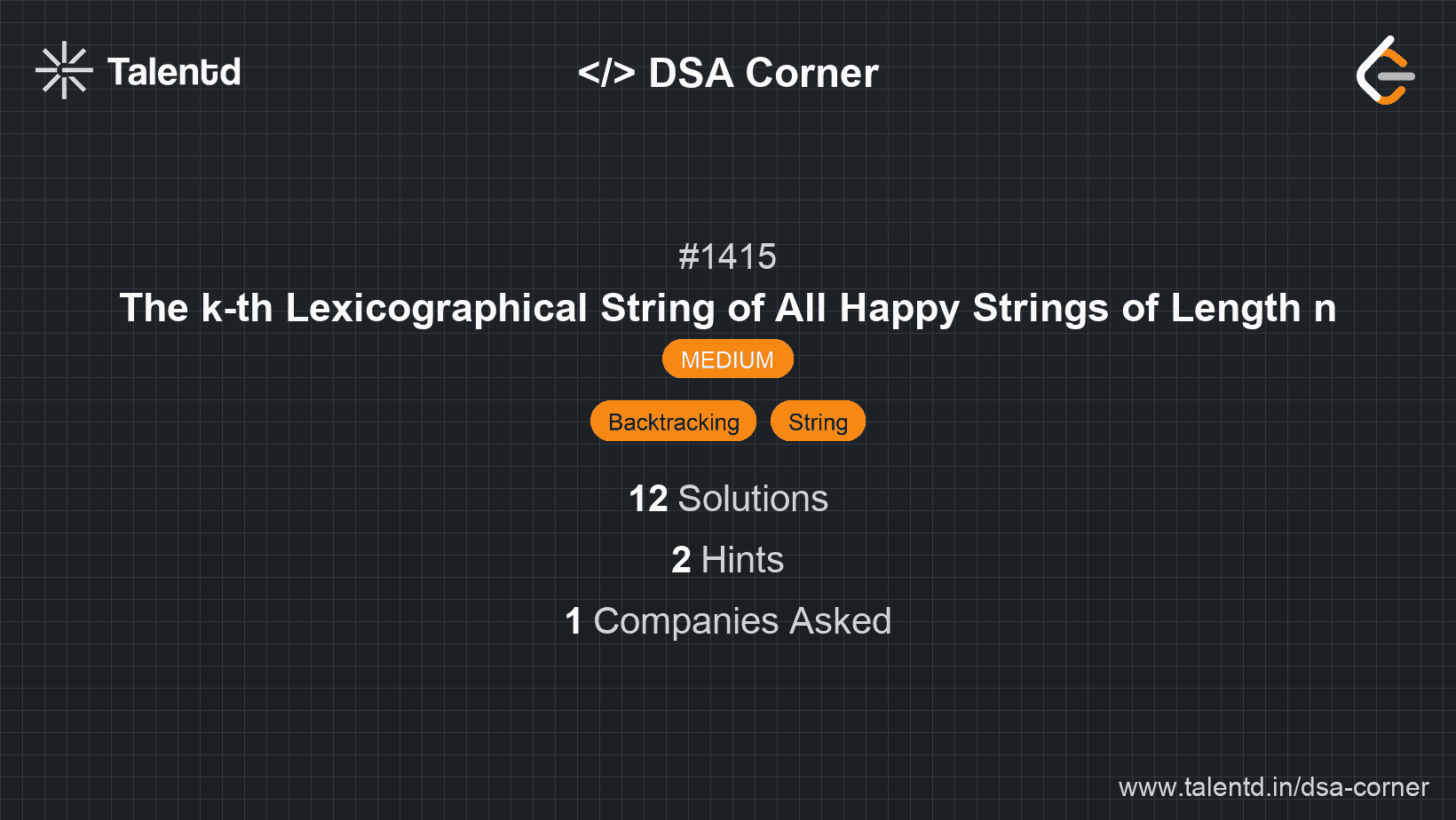 Problem visualization for The k-th Lexicographical String of All Happy Strings of Length n