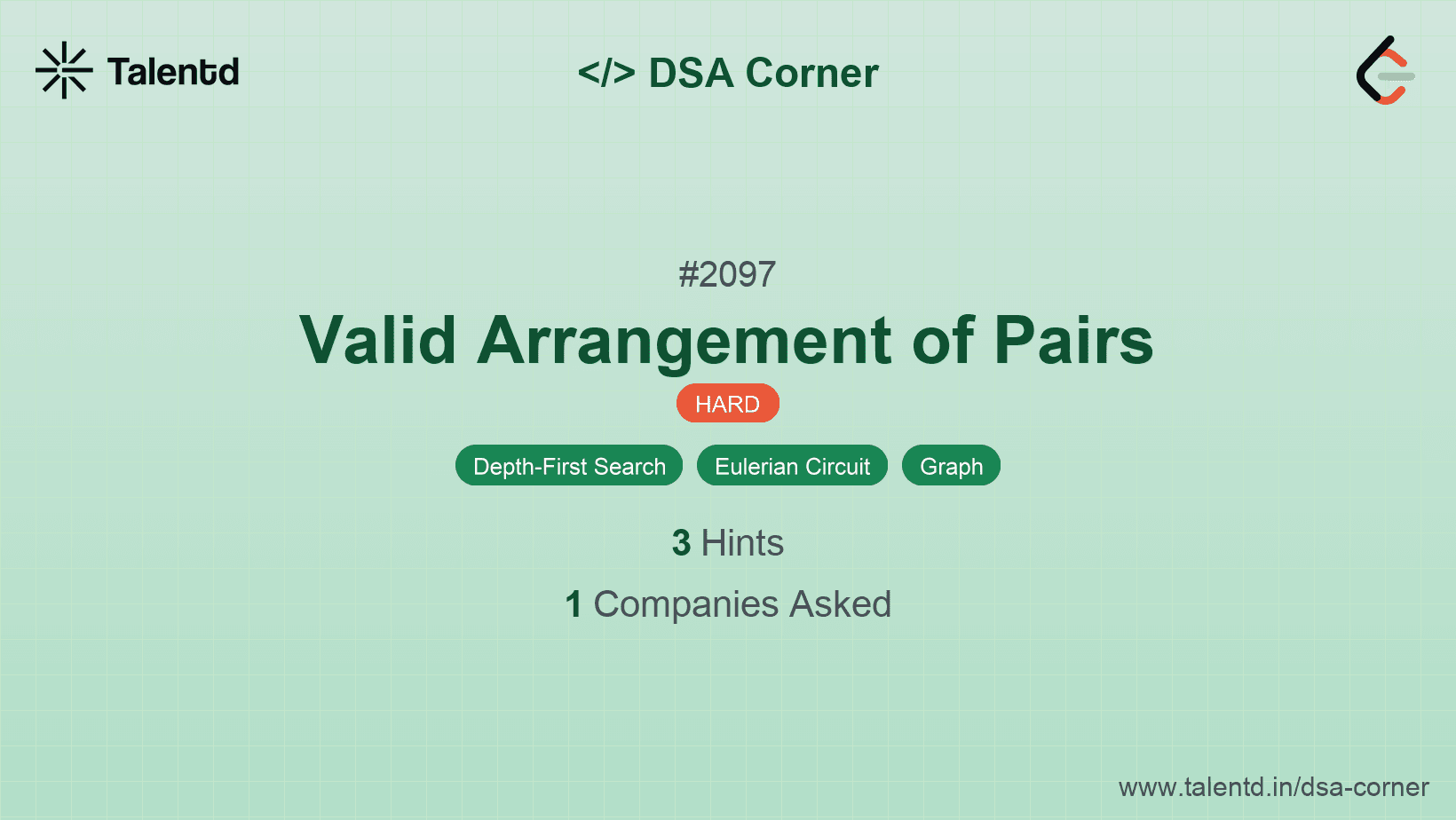 Problem visualization for Valid Arrangement of Pairs