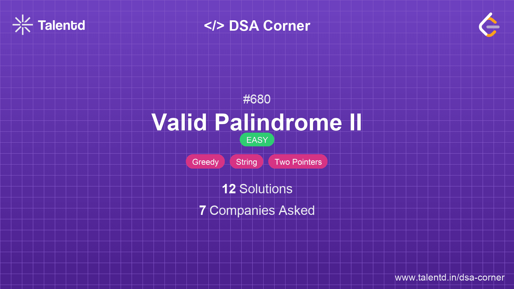 Problem visualization for Valid Palindrome II